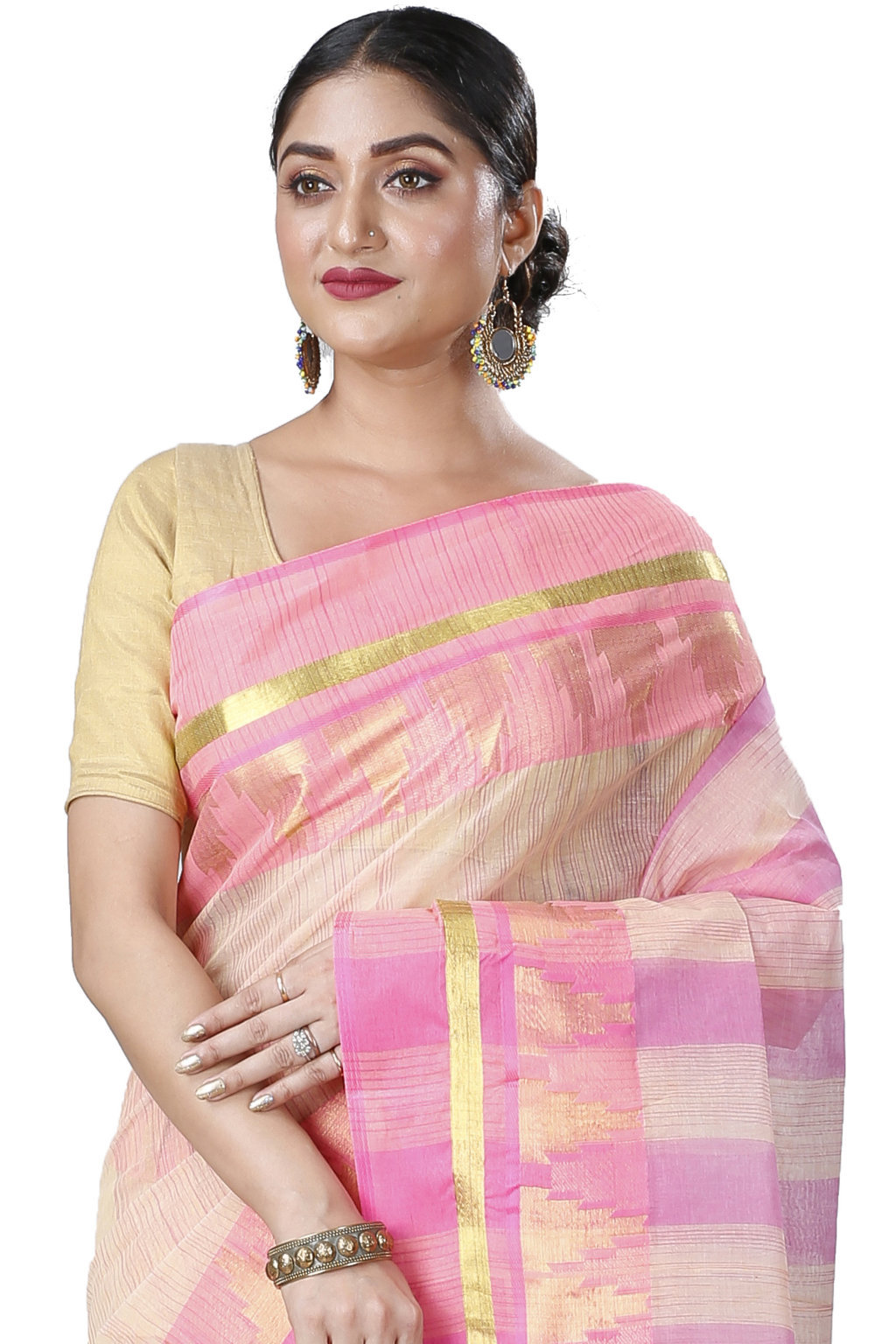 Pink Pure Cotton Vrinda Tant Saree (1098)